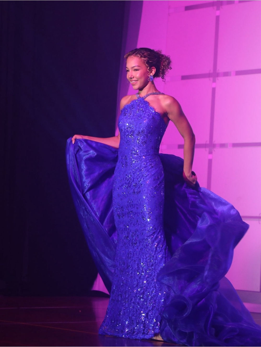 Johnathan Kayne Cobalt Sequin Halter Prom Gown